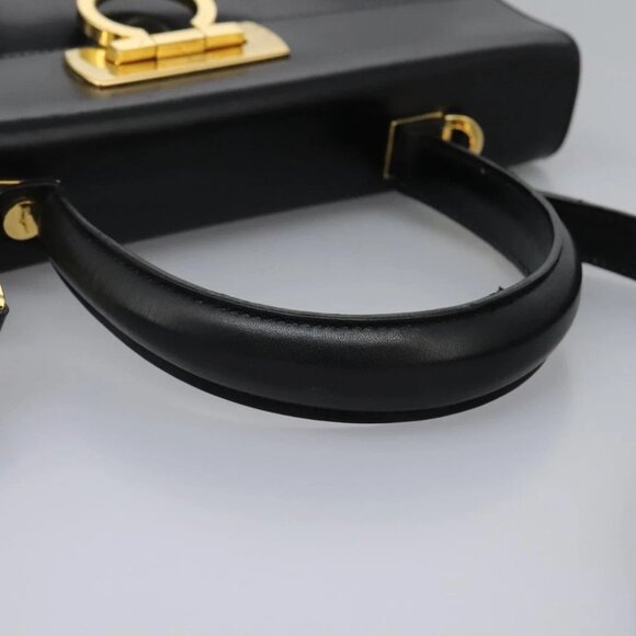 Salvatore Ferragamo Gancini Hand Bag Leather 2way Black Gold Auth MY114 - Picture 8 of 15